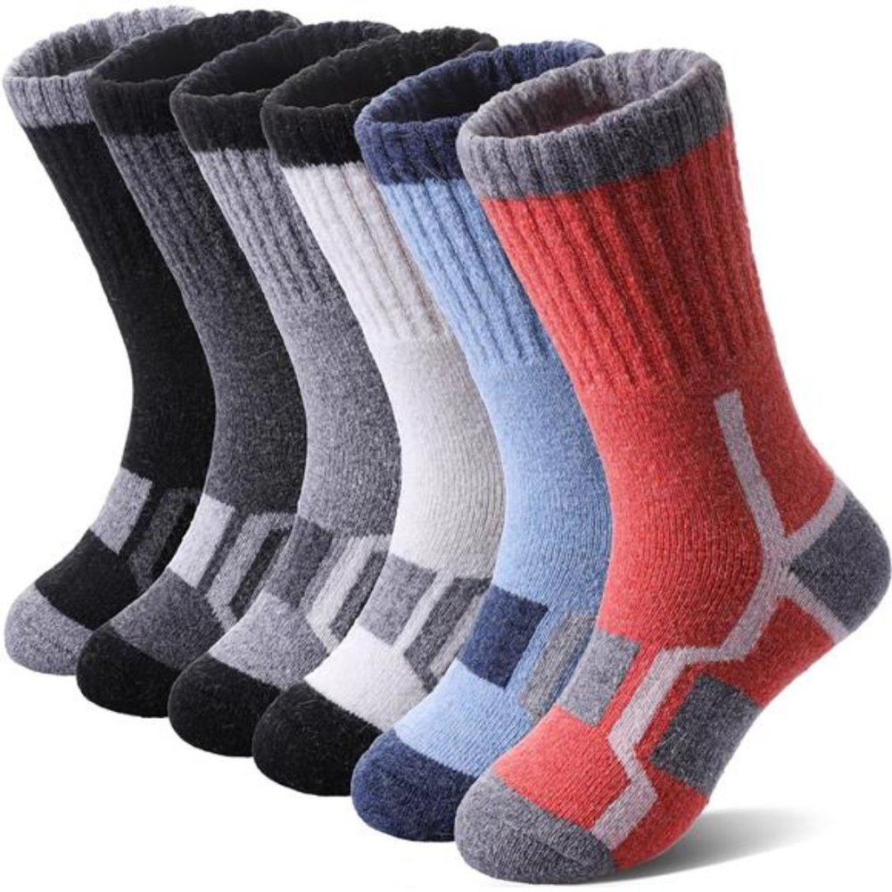 6 Pairs, Kids Merino Wool Socks Thermal Winter Warm Thick Cushion Socks